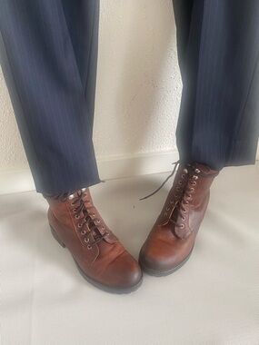 Maddison Brown Leather Combat Boots Lace Up Lug Sole